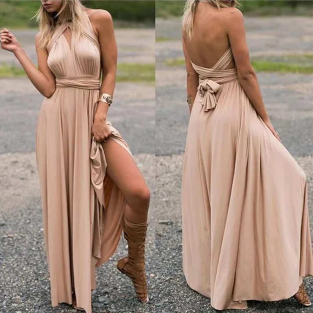 Elegant women's convertible maxi dress. Wear it as a backless evening gown or a flowy summer party dress.