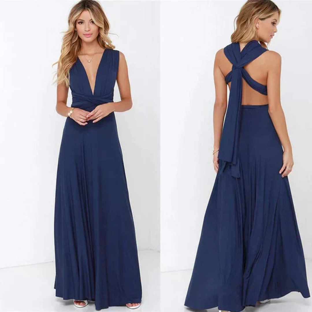 Flowy women's convertible backless maxi dress, ideal for vacation, evening wear, or a stylish summer party.