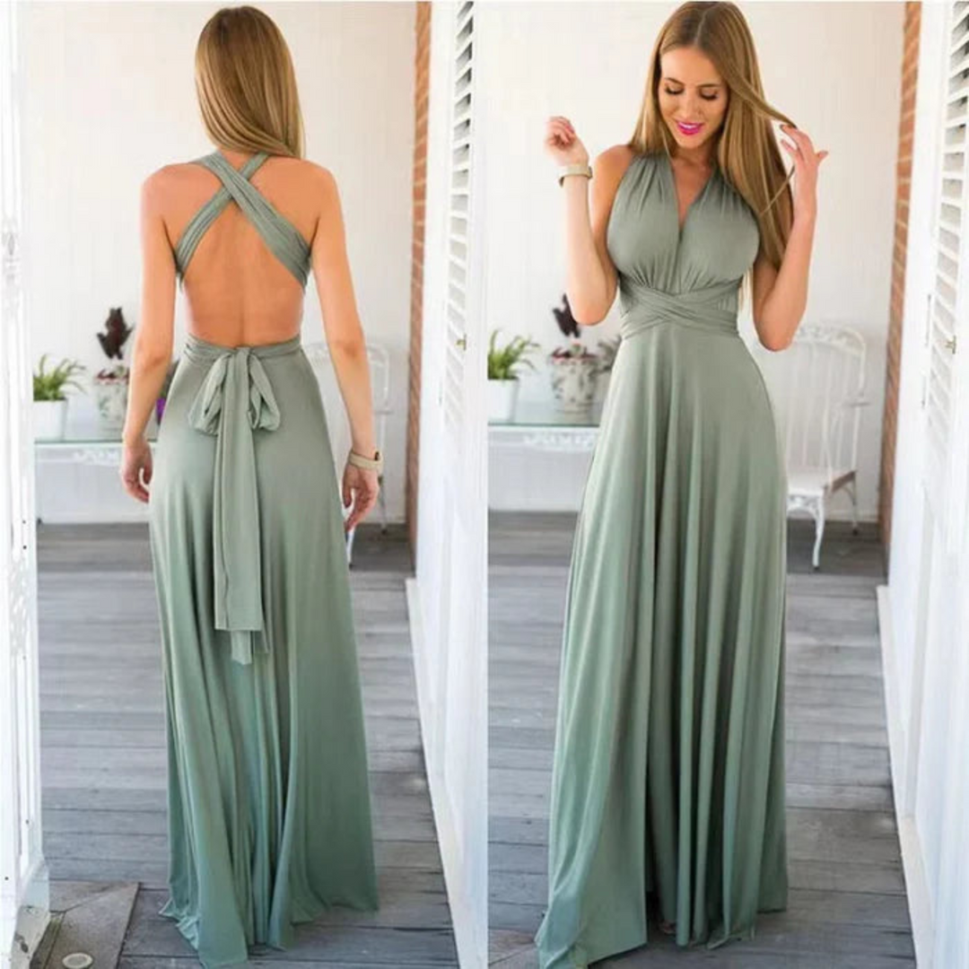 Stylish women's backless convertible maxi dress. Great for cocktail parties, evening events, or resort wear.