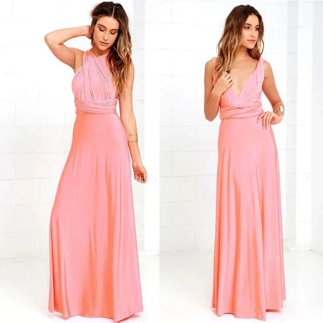 Graceful women's backless, flowy maxi dress. A versatile convertible design for special events & summer fashion.