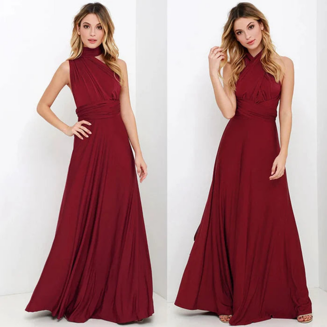 Women's elegant convertible backless maxi dress, a versatile piece for evening, party, or chic vacation style.