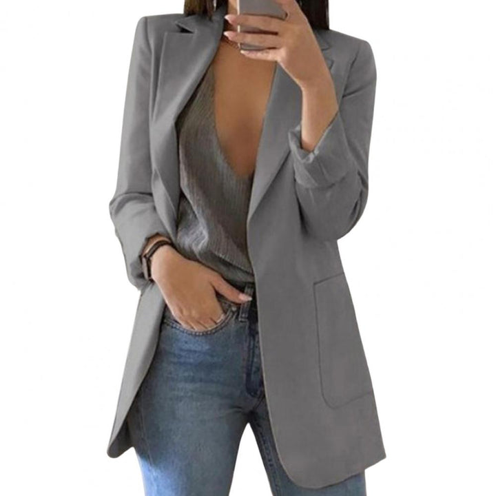 Stylish women's blazer jacket, perfect for office attire or casual elegance, with practical large pockets.