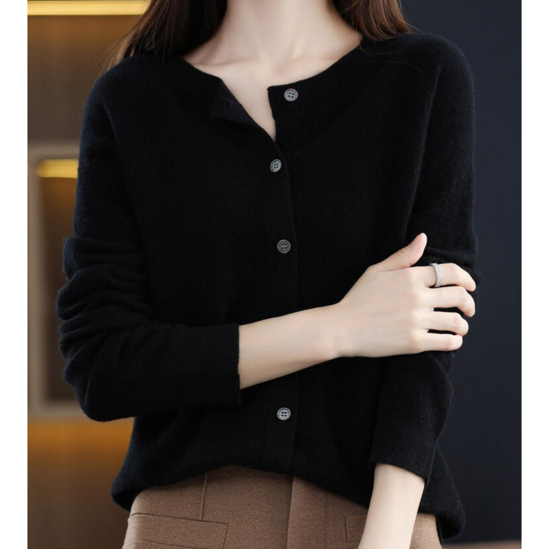 Versatile women's cardigan, button-front O-neck for fall fashion layering and winter warmth.
