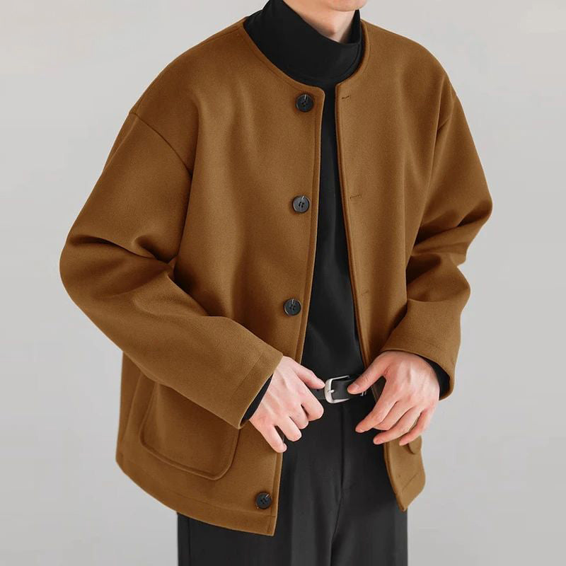 Stylish women's button-up cardigan jacket. Versatile casual outerwear with practical pockets, perfect for layering.