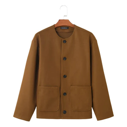Cozy women's button-up cardigan jacket. Soft, versatile outerwear with pockets, ideal for casual layering.