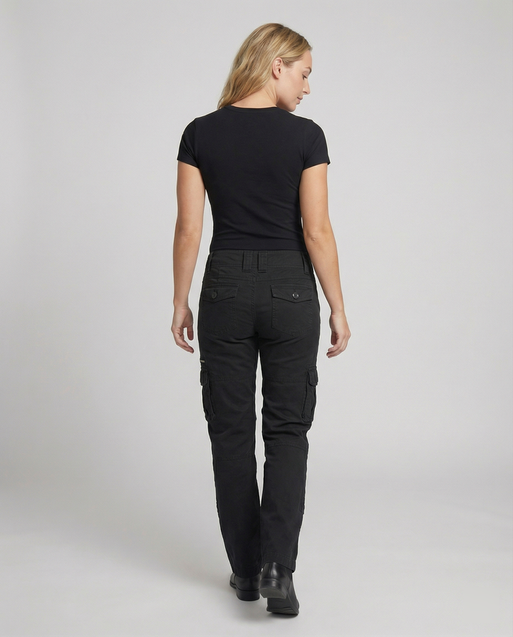 Women's adventure cargo pants, great for hiking, travel & daily casual outfits. Relaxed, comfortable.