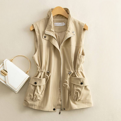 Chic women's utility vest made from durable cotton canvas, ideal for stylish casual outfits.