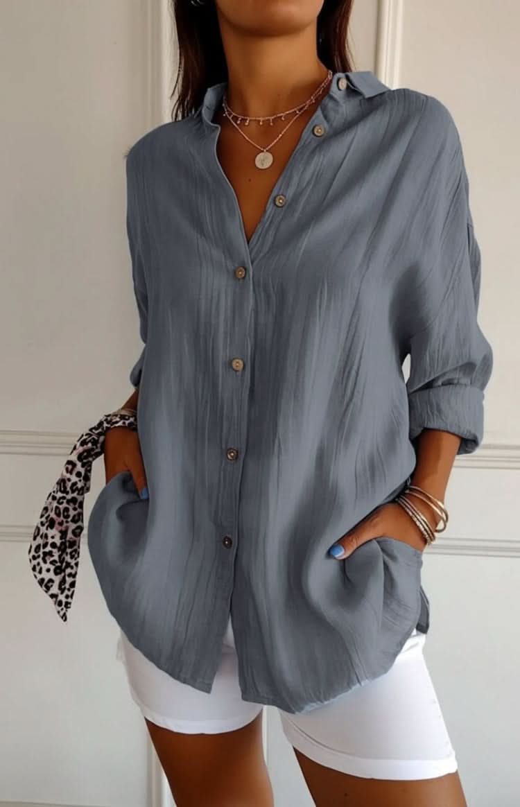 Classic women's long sleeve blouse, a timeless wardrobe essential for versatile styling.
