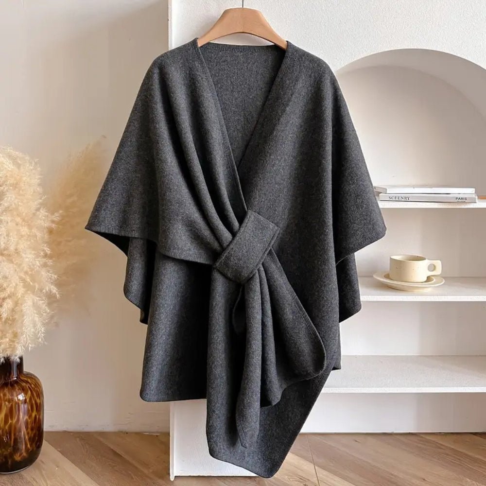 Women's versatile poncho scarf coat. Elegant outerwear wrap, one size fits all.