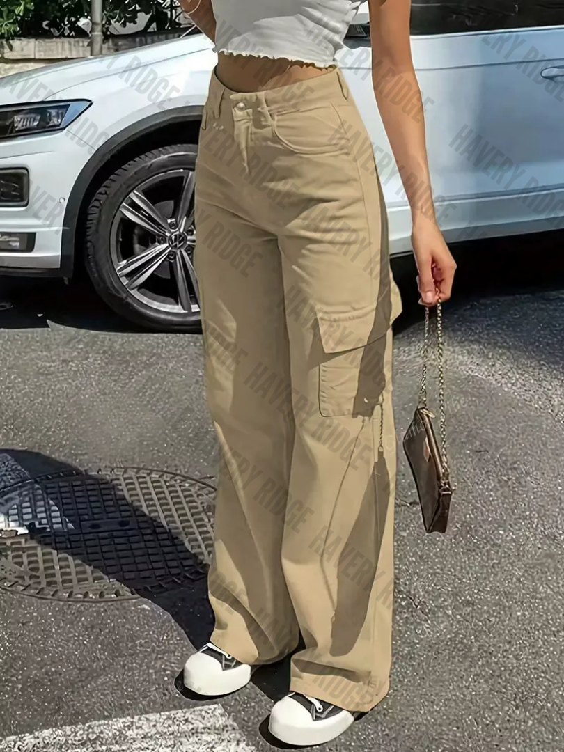 Women's versatile straight-fit cargo pants with adjustable waist & multi-pockets. Perfect for comfortable casual wear.