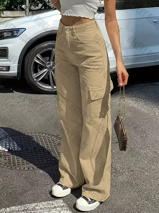 Women's versatile straight-fit cargo pants with adjustable waist & multi-pockets. Perfect for comfortable casual wear.