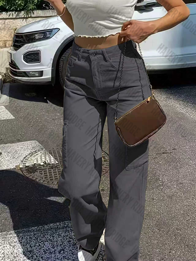 Versatile utility women's cargo pants, straight fit, adjustable waist, multi-pockets. Perfect for active casual wear.