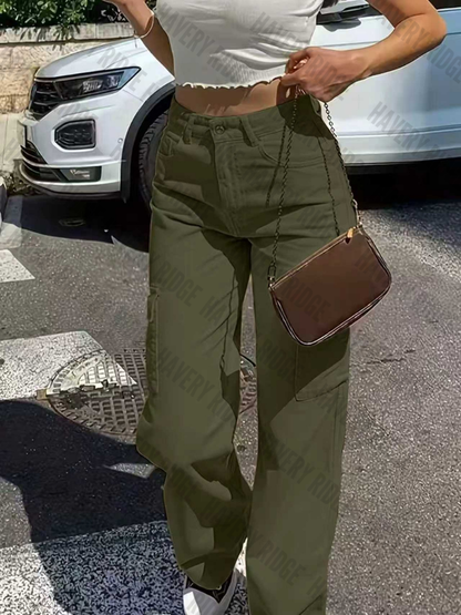 Adjustable waist women's cargo pants, straight fit, multi-pockets. Designed for comfort and versatile casual styling.