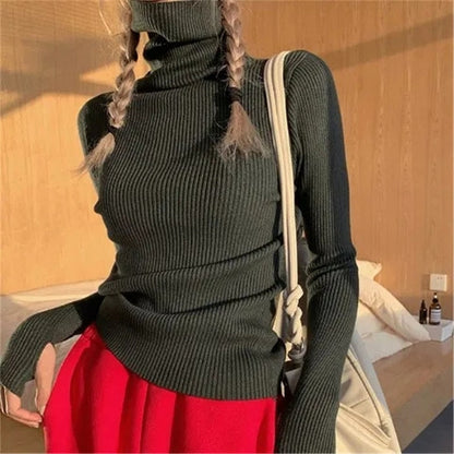 Chic women's long sleeve turtleneck sweater in a comfortable fabric for winter fashion.