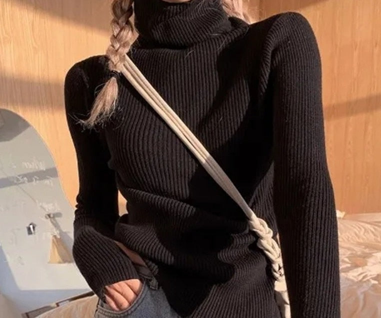Women's casual turtleneck top, a comfortable long sleeve layering piece for versatile outfits.