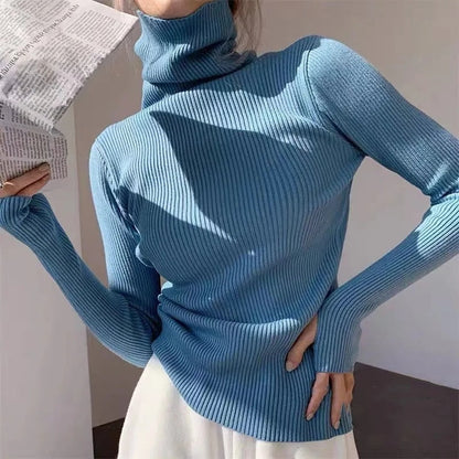 Soft women's long sleeve turtleneck, a versatile sweater perfect for layering & comfort.