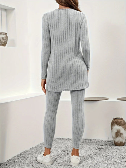 Women's versatile tunic and leggings matching set, ideal for cozy loungewear or active comfort.