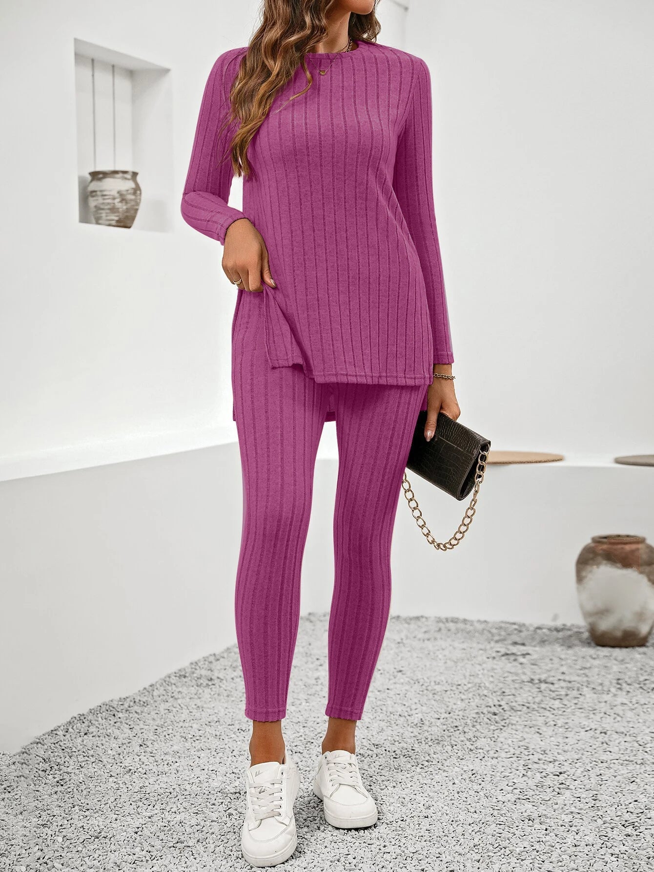 Everyday women's two-piece comfort set, great for versatile styling with a tunic and stretch leggings.