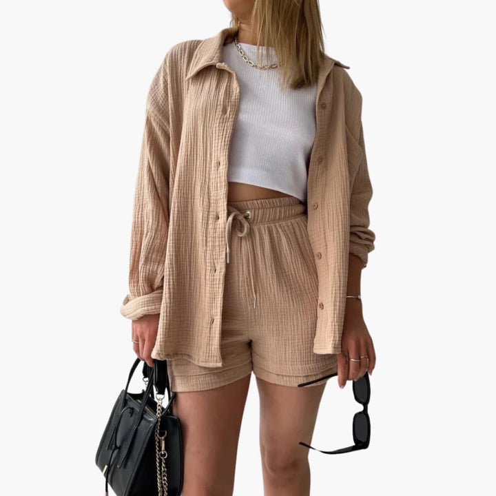 Women's vibrant casual two-piece set for summer. Lightweight & relaxed fit.
