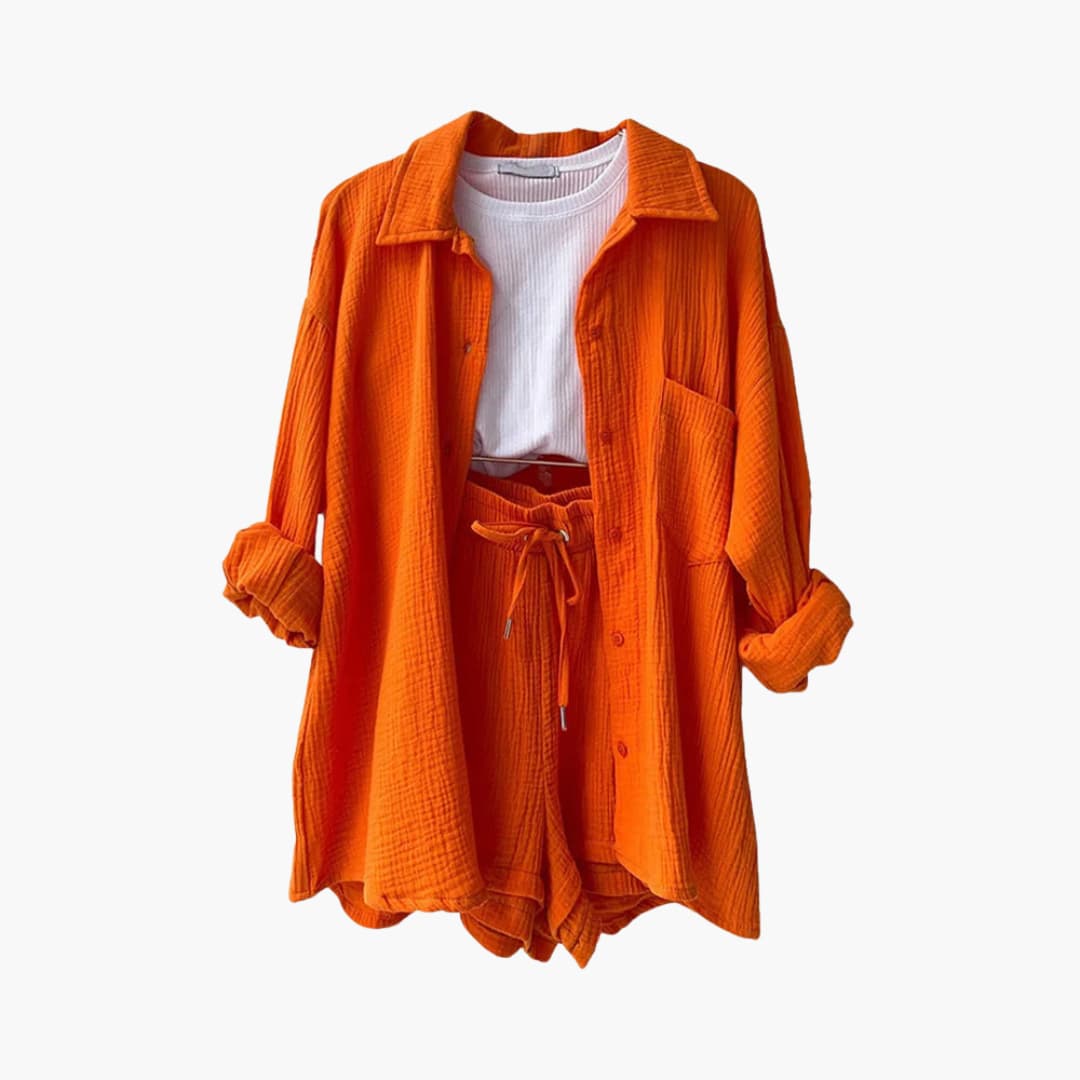 Lightweight women's matching set, a vibrant casual summer loungewear option.