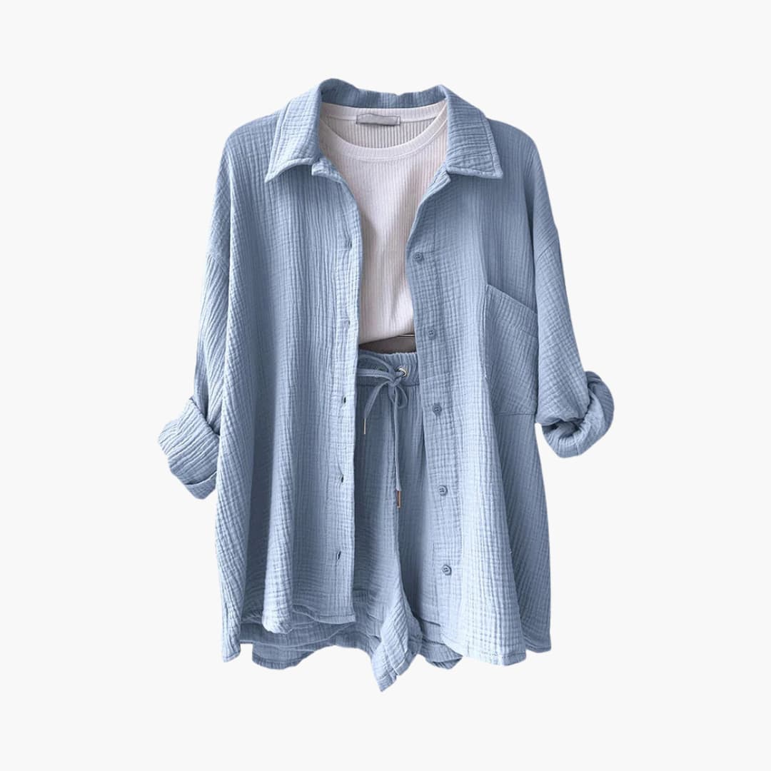 Breathable women's casual two-piece outfit with a relaxed fit for summer comfort.