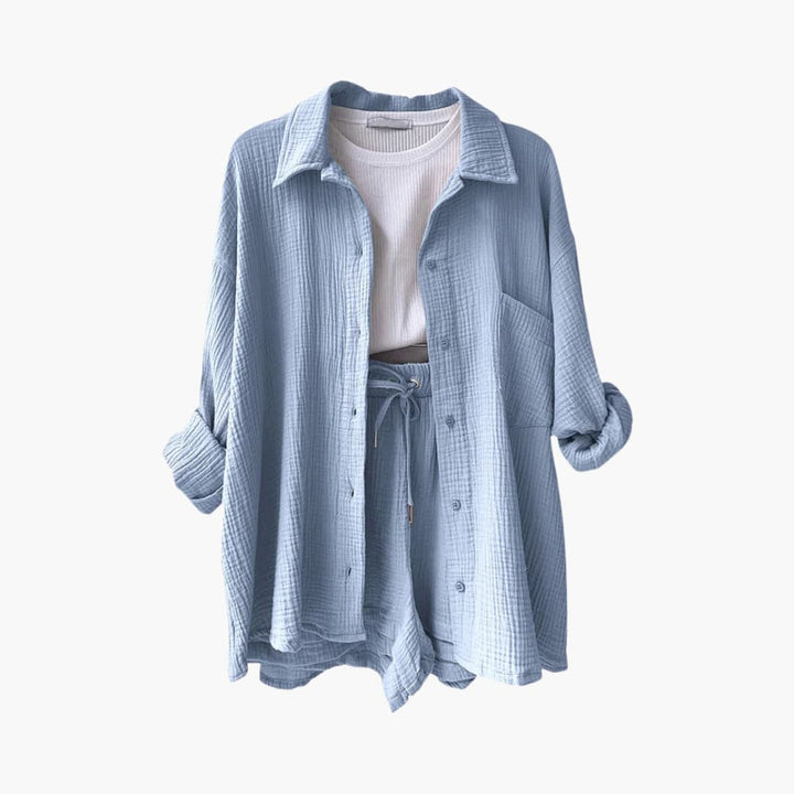 Breathable women's casual two-piece outfit with a relaxed fit for summer comfort.
