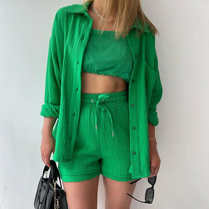 Resort wear women's vibrant crinkle two piece set, ideal for a relaxed & stylish summer.