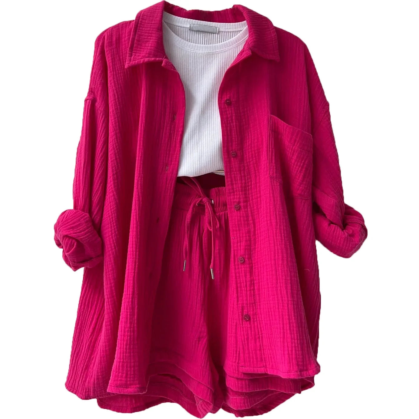 Stylish and comfortable women's vibrant crinkle two piece, great for summer resort fashion.