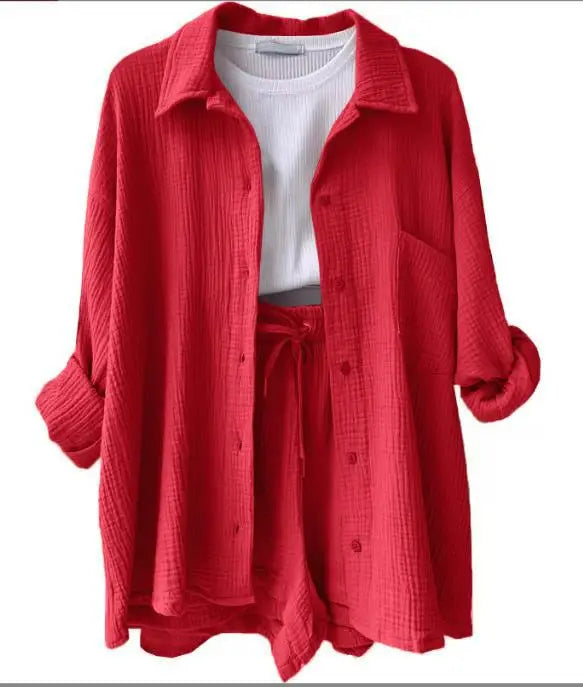 Women's vibrant crinkle shorts set, an effortless choice for stylish summer fashion.