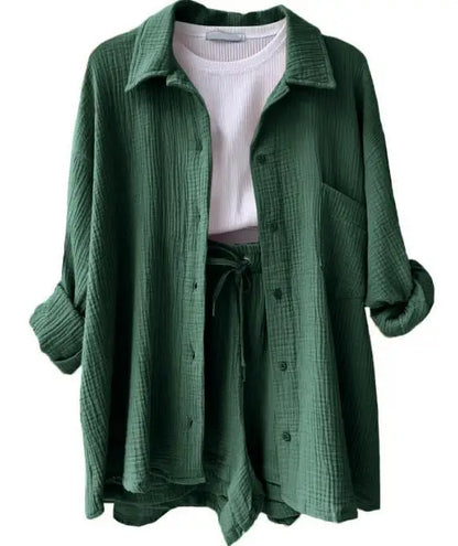 Women's vibrant crinkle set with relaxed shorts & top, ultimate comfort for summer style.