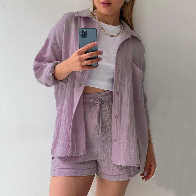 Women's vibrant crinkle fashion set, a must-have shorts and top for summer adventures.