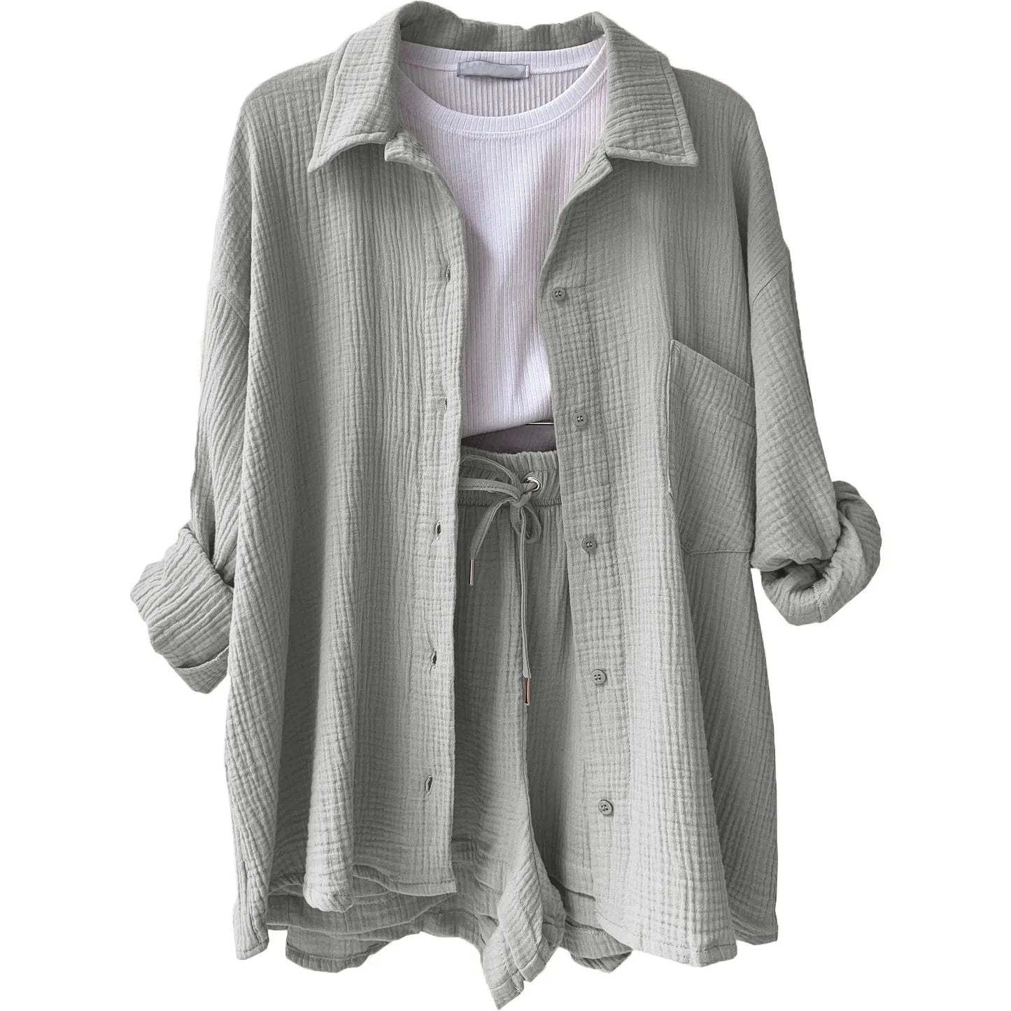 Women's comfortable vibrant crinkle two piece, designed for elegant resort and summer casual.