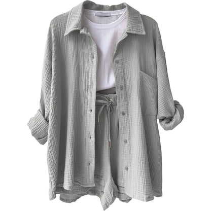 Women's comfortable vibrant crinkle two piece, designed for elegant resort and summer casual.