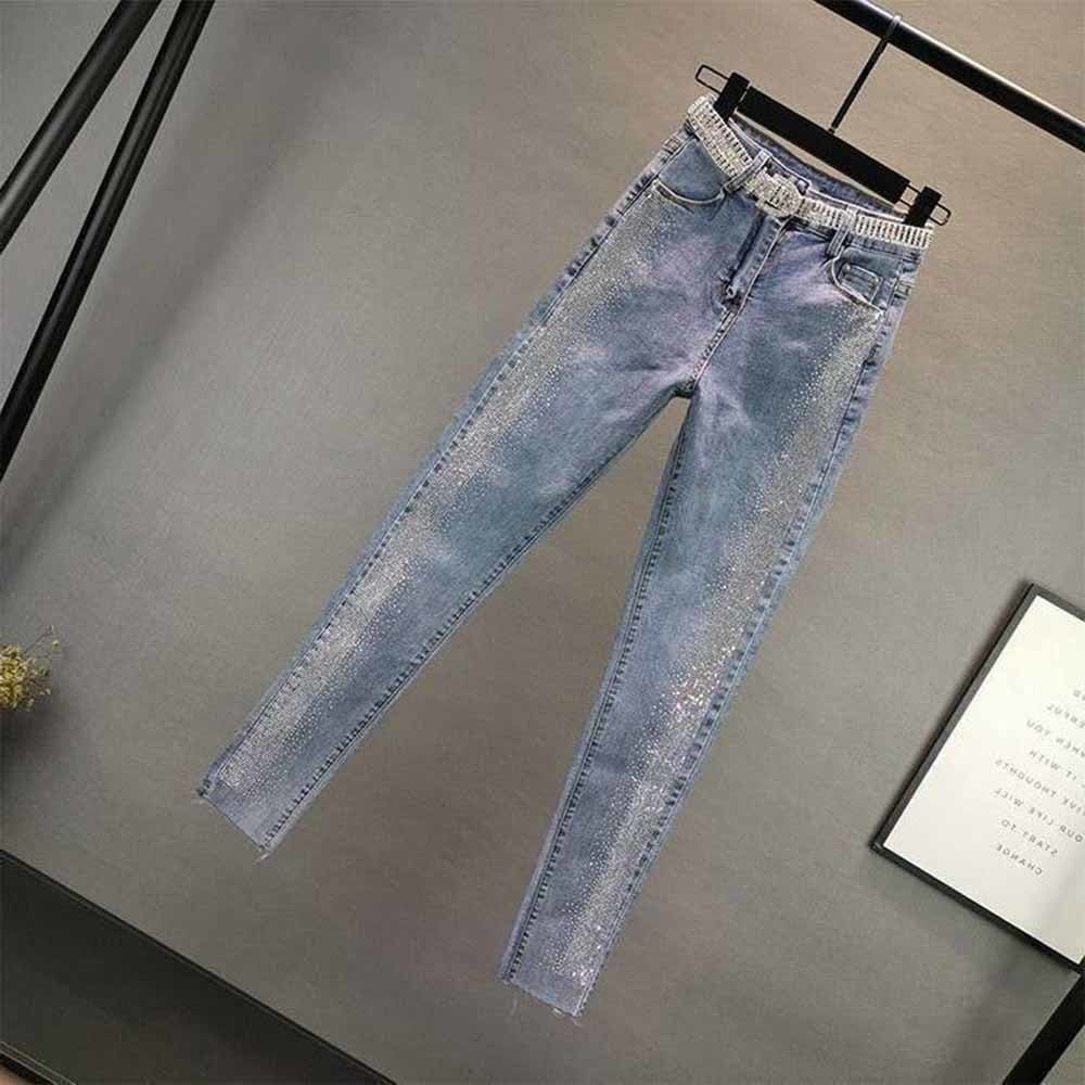 Classic women's vintage blue slim fit jeans with a high waist. Comfortable and stylish for everyday fashion.