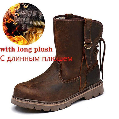 Outdoor women's vintage leather ankle snow boots, perfect for winter, featuring warm plush interior and rugged sole.