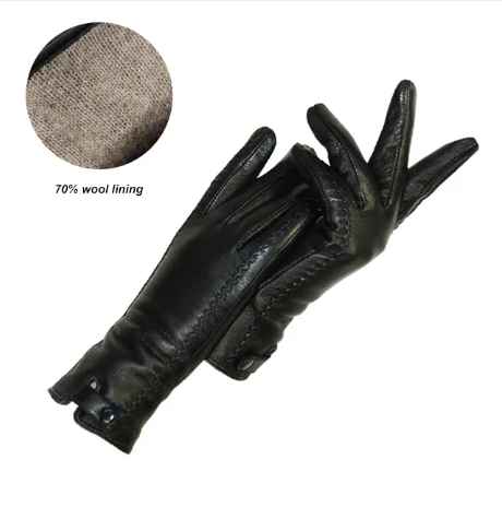 Classic women's leather gloves, vintage-inspired for a retro fashion look. Soft genuine leather, stylish winter accessory.