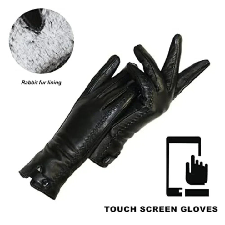 Elegant women's vintage leather gloves. Warm winter fashion accessory, ideal gift for ladies who love retro style.