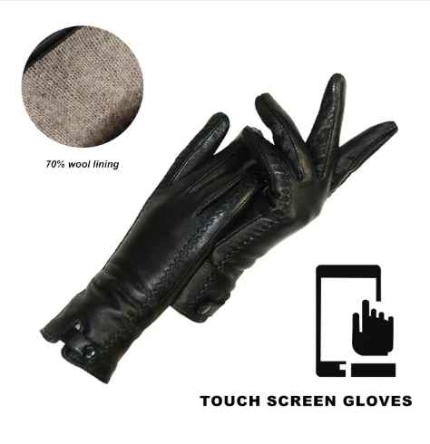 Warm women's vintage leather gloves with a stylish retro design. Perfect for winter, offering comfort and cold protection.