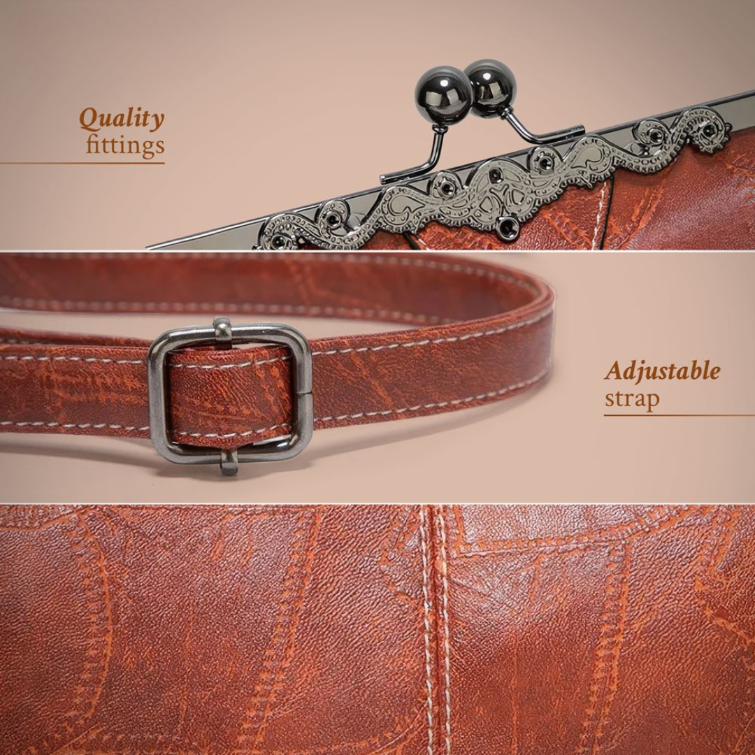 Stylish brown vintage leather shoulder bag for women, an elegant classic handbag with a timeless design.