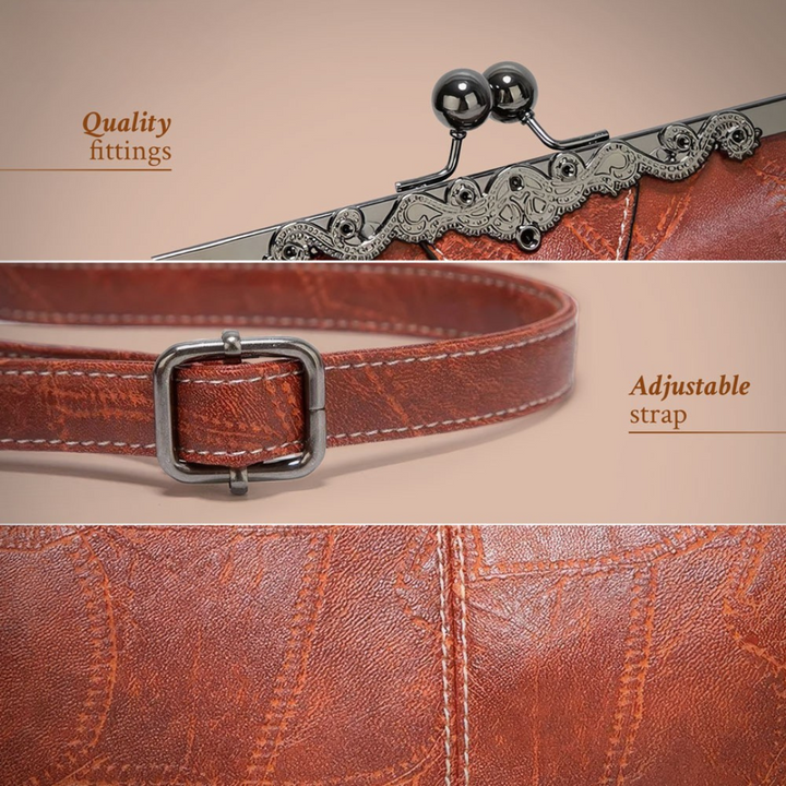 Stylish brown vintage leather shoulder bag for women, an elegant classic handbag with a timeless design.