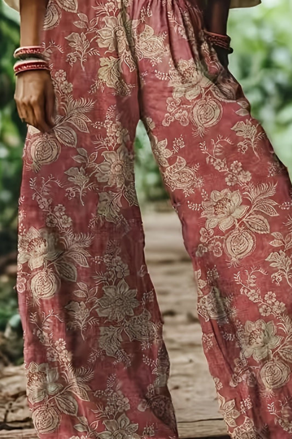 Soft, relaxed fit women's floral cropped pants, perfect for comfortable and breezy summer wear.