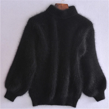 Comfortable women's loose fit knit sweater, showcasing its vintage style for casual everyday wear.