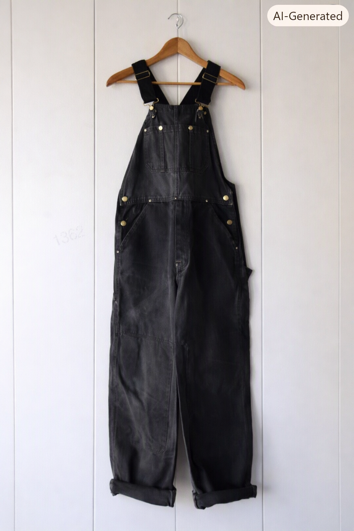Model wearing relaxed fit women's vintage bib overalls, ideal for comfortable casual fashion.