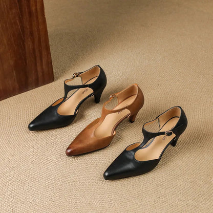Elegant women's T-Strap mid heels. Classic vintage-inspired pumps, perfect for office and formal events.