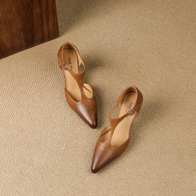 Stylish women's vintage-inspired T-Strap mid heels. Classic elegant pumps for office, formal, & comfort.