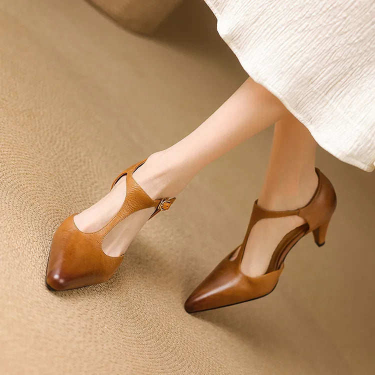 Comfortable vintage T-Strap mid heels for women. Classic elegant pumps, great for formal & daily wear.