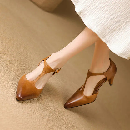 Comfortable vintage T-Strap mid heels for women. Classic elegant pumps, great for formal & daily wear.