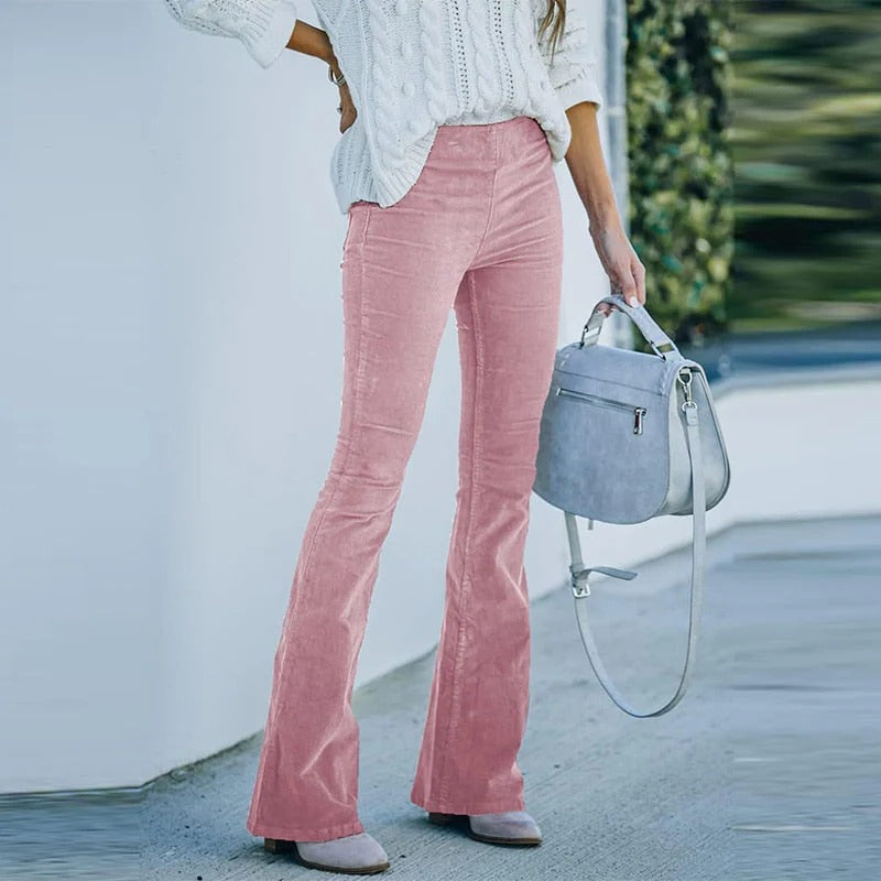 Fashionable women's bottoms: stretch corduroy pants, ensuring comfort for daily wear.