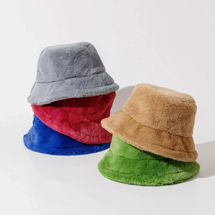Fashion-forward women's faux rabbit fur bucket hat. Elevate your autumn/winter accessory game.