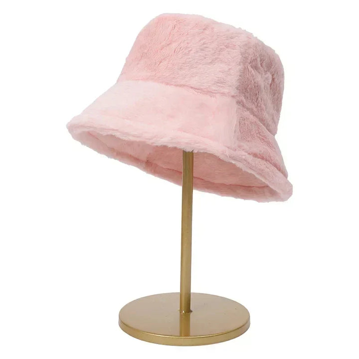 Ladies' warm bucket hat with realistic faux rabbit fur. Great for fall & winter outfits and comfort.